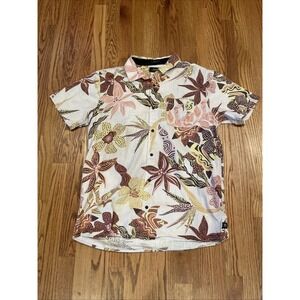 Roark Men's Classic Fit Linen Blend Hawaiian Shirt Palm Flowers Size Large